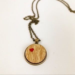 Wood Laser Engraved Heart Carved in Tree Necklace
